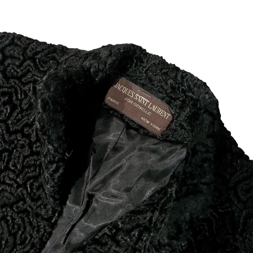 Rare Vintage Jacques Saint Laurent Black Faux Fur Coat with Tie Size M - Picture 15 of 17